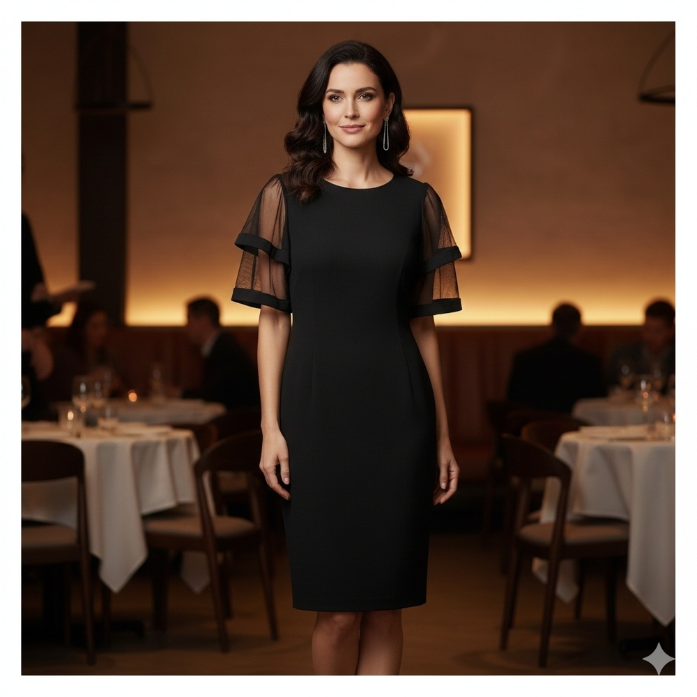 Source Unknown Black Mini Dress with Sheer Sleeves.. Cute Dress (128)